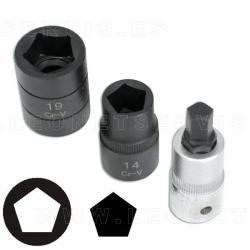 Juego de vasos 1/2" pentagonales y punta pentagonal para frenos 3 piezas
