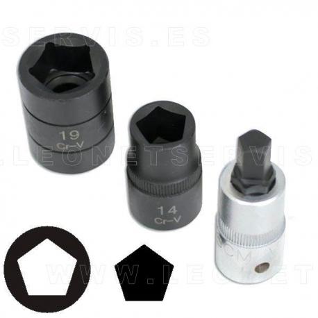 Juego de vasos 1/2" pentagonales y punta pentagonal para frenos 3 piezas