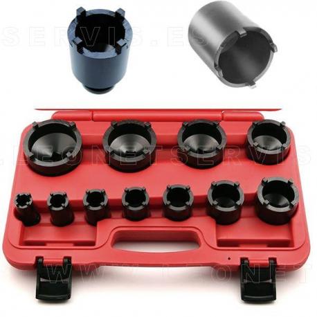 Juego de vasos almenados 1/2" exteriores para tuercas ranuradas, 11 piezas de 22-75 mm