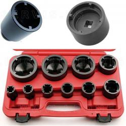 Juego de vasos almenados 1/2" (int y exterior) para tuercas ranuradas, 10 piezas de 26-28 mm