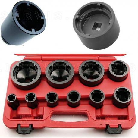 Juego de vasos almenados 1/2" (int y exterior) para tuercas ranuradas, 10 piezas de 26-28 mm