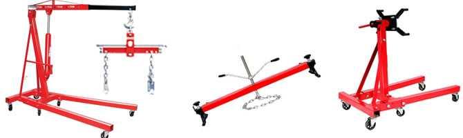 Grúas hidráulicas para motores y soportes para trabajar en ellos