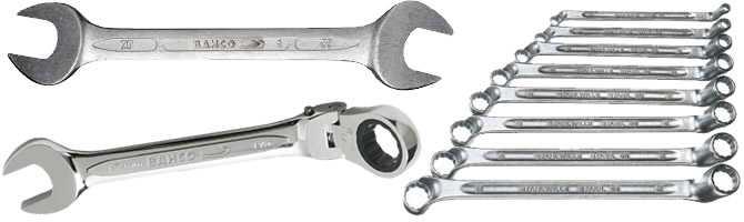 Conjuntos de llaves fijas, planas, acodadas, de estrella, con carraca, para racores...