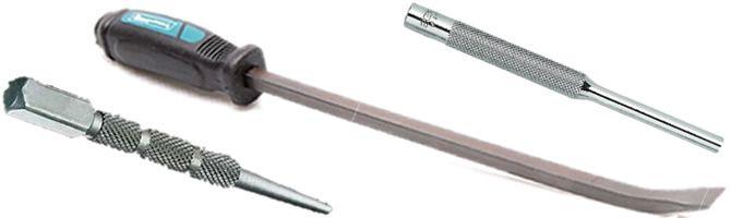 Diversidad de palancas, punzones y botadores para el taller mecánico